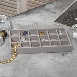 Подставка для украшений QF18 ячеек, флок, 21?12.3?2.5 см, серая