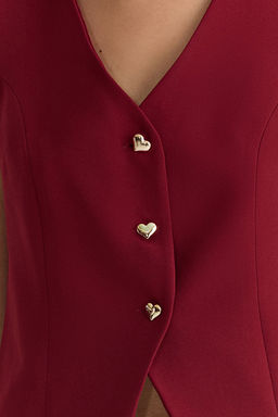 Bordo Fitted Crop Kalpli Dugmeli Dokuma Yelek TWOSS25YE00015