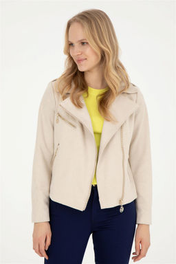 Женская кожаная куртка цвета экрю - U.s. polo assn фото 3