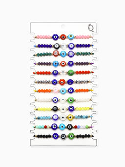 Цена за 12 шт. Браслет-оберег «Глазик» ассорти, цветной в серебре