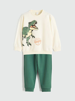 Dinozor Bask?l? Erkek ?ocuk Sweatshirt ve E?ofman Alt?