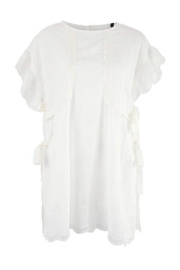 Beyaz Dokuma Super Mini Brodeli 100% Pamuk Plaj Elbisesi TBESS26EL00022