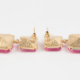 Серьги со стразами Иллюзион полутона квадраты, розовые в золоте - Qf фото 2