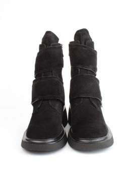 04-M3-HSM711 BLACK Ботинки зимние женские (натуральная замша, натуральный мех)