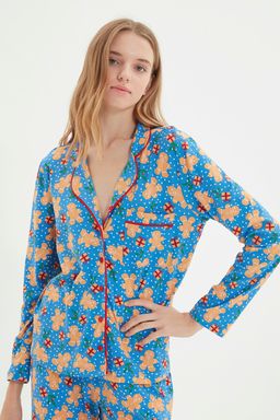 Trendyolmilla Mavi %100 Pamuklu Y?lbas? Temal? Orme Pijama Tak?m? THMAW22PT1204  фото 8