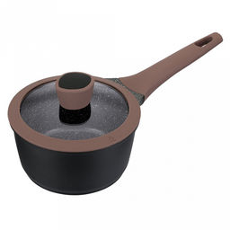 Ковш с антипригарным покрытием Eleganto 1,3л, д16см, s1,8мм, дно s5мм, литой алюминий, многослойное антипригарное покрытию Pfluon, стеклянная крышка с силиконовым ободком, бакелитовая ручка с покрытием soft-touch, Regent (Китай) Подходит для вс