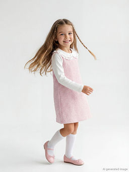 Bebe Yaka Ekose Desenli K?z ?ocuk T?vit Elbise