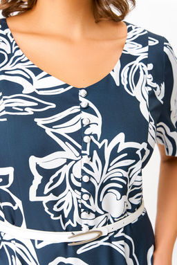 Платье Swallow 856 глубинно--синий в белый принт цветы  фото 7