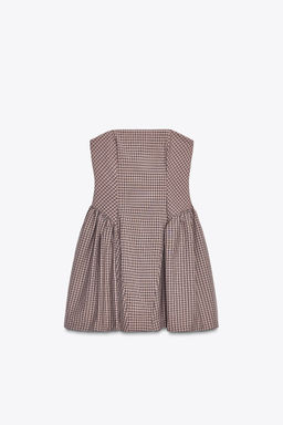 GINGHAM CHECK BANDEAU SHORT DRESS - Zara фото 6