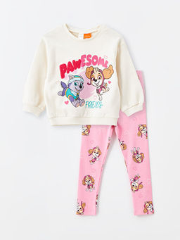 Bisiklet Yaka Paw Patrol Bask?l? K?z Bebek Sweatshirt ve Tayt 2li Tak?m