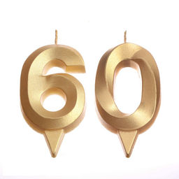 Цена за 2 шт. Свеча в торт юбилейная «Грань» (набор 2 в 1), цифра 60, золотой металлик, 6.5 см