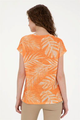 Женская оранжевая футболка с круглым вырезом - U.s. polo assn фото 5