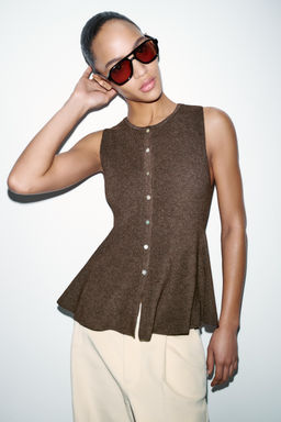 RIB PEPLUM BUTTON TOP - Zara фото 12