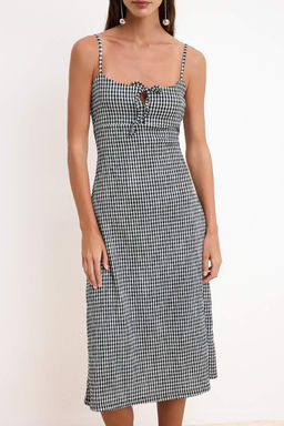 Siyah Ekose A-Kesim/Can Form Ask?l? Straplez Kolsuz Mini Dokulu Orme Elbise TWOSS26EL00260