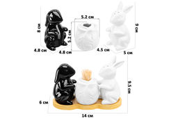 Набор д/специй 3 пр. 14*6*9,5 см Кролики с капустой на дер. подставке+зубочистки,бел/черн - Elan gallery фото 2