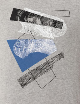 A__k Gri Melanj Slim Fit Bask_l_ Bisiklet Yaka Ti__rt