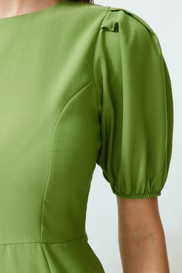 TRENDYOLMILLA Yesil Vucudu Saran Balon Kollu Midi Dokuma Elbise TWOSS24EL00502 фото 5