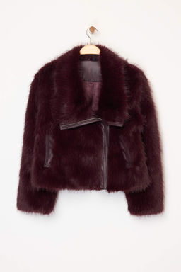 Bordo Oversize Kal?p Kurk Biker Ceket Mont TWOAW26MO00058 - Trendyolmilla фото 6