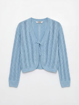 V Yaka Sa? ?rg?s? Desenli K?z ?ocuk Triko H?rka