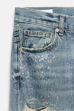 TRF RIPPED WIDE-LEG RHINESTONE JEANS - Zara фото 5