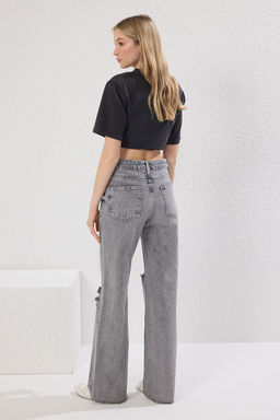 Gri Y?rt?k Detayl? Normal Bel Wide Leg Jeans TWOSS25JE00216 - Trendyolmilla фото 5