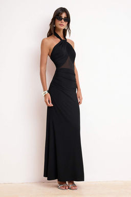 Siyah Krep Orme Maxi Abiye & Mezuniyet Elbise TPRSS26AE00037