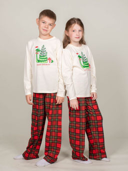 Пижама детская (джемпер+брюки) 9135 молочный/зеленая клетка 650 Be Friends  фото 7