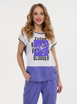 футболка Блузон из хлопчатобумажной ткани с яркими вставками и принтом - А+б коллекция фото 3