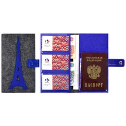 Органайзер-обложка д/путешествий арт.45284/30 ФЕТР ГРАФИТ.+ФЕТР СИНИЙ+САРИФ СИНИЙ