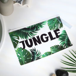 Цена за 2 шт. Косметичка для бассейна с застёжкая зип-лок, большая, принт Тропический, прозрачная/зелёная