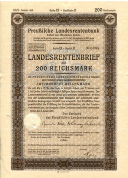 Облигация 4,5% 200 рейхсмарок 1937 года Германия
