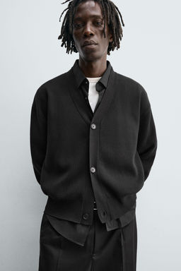 TEXTURED COTTON CARDIGAN