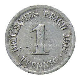 Монета 1 пфенниг 1917 года А Германия