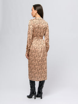 Платье бежевого цвета длины миди с принтом и длинными рукавами - 1001dress фото 3