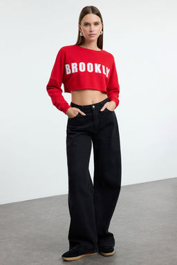 TRENDYOLMILLA Siyah Aplike Nak?sl? Relaxed Super Crop Kal?n Orme Sweatshirt TWOAW25SW00279 фото 2