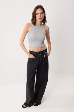 Gri Melanj Duz Fitted Halter Yaka Kolsuz Fitilli Esnek Orme Atlet TWOSS26AL00055 - Trendyolmilla фото 2