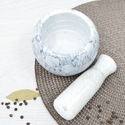 Ступка с пестиком 8х10см серая, мрамор 5029 - Коралл фото 3