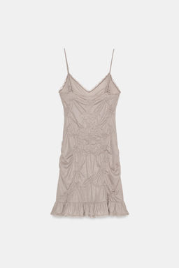 VESTIDO CORTO FRUNCES ENCAJE / Marr?n / Topo - Zara фото 7