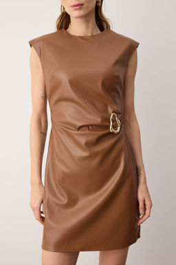 Kahverengi Duz K?sa / Mini Dokuma Elbise TWOAW26EL00336