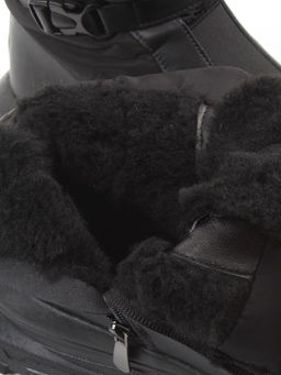 04-WG037-3M BLACK Ботинки зимние женские (натуральная кожа, курточная ткань, 100% шерсть)