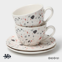 Набор чайный фарфоровый Magistro Terazzo, 4 предмета: 2 чашки 150 мл, 2 блюдца d=12,5 см фото 2