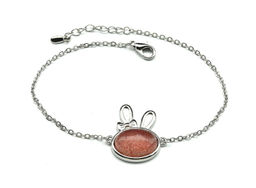 Браслет на цепочке с клубничным кварцем "Зайка", 19см