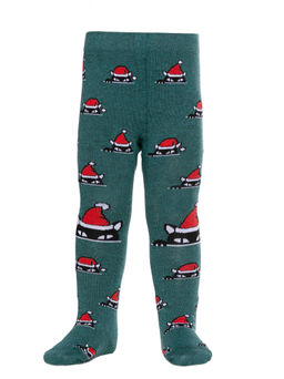 CONTE-KIDS Новогодние колготки с помпоном Xmas cat т.бирюзовый