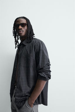 CAMISA RELAXED FIT CUADROS / Azul / Gris - Zara фото 7