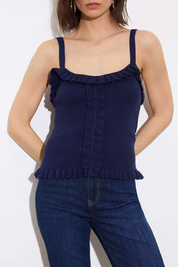 Lacivert Havuz Yaka Vucudu Saran Crop Triko Ince Bluz TWOSS26BZ00304 - Trendyolmilla фото 11