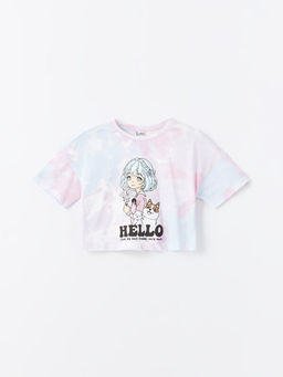 Bisiklet Yaka Anime Bask?l? K?sa Kollu K?z ?ocuk Ti??rt