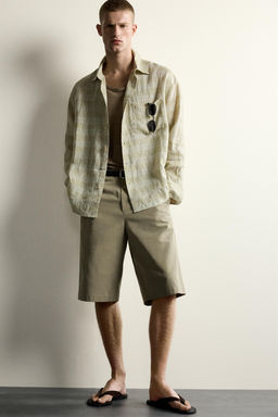 CAMISA RELAXED FIT CUADROS 100% LINO / Verdes - Zara фото 5