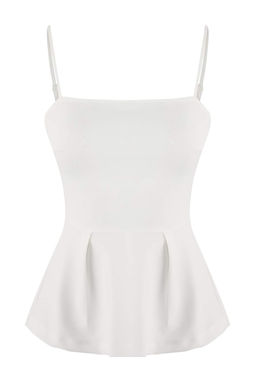 Ekru Peplum Kare Yaka Ince Ask?l? Kolsuz Scuba Krep Orme Bluz TWOSS26BZ00024 - Trendyolmilla фото 5