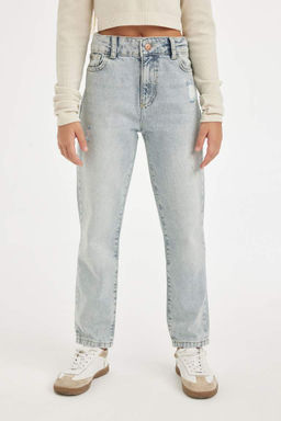 Джинсовые брюки скинни с рваными деталями для мамы для девочек - Defacto фото 6