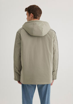 Kapusonlu Haki Ceket - Mavi фото 8